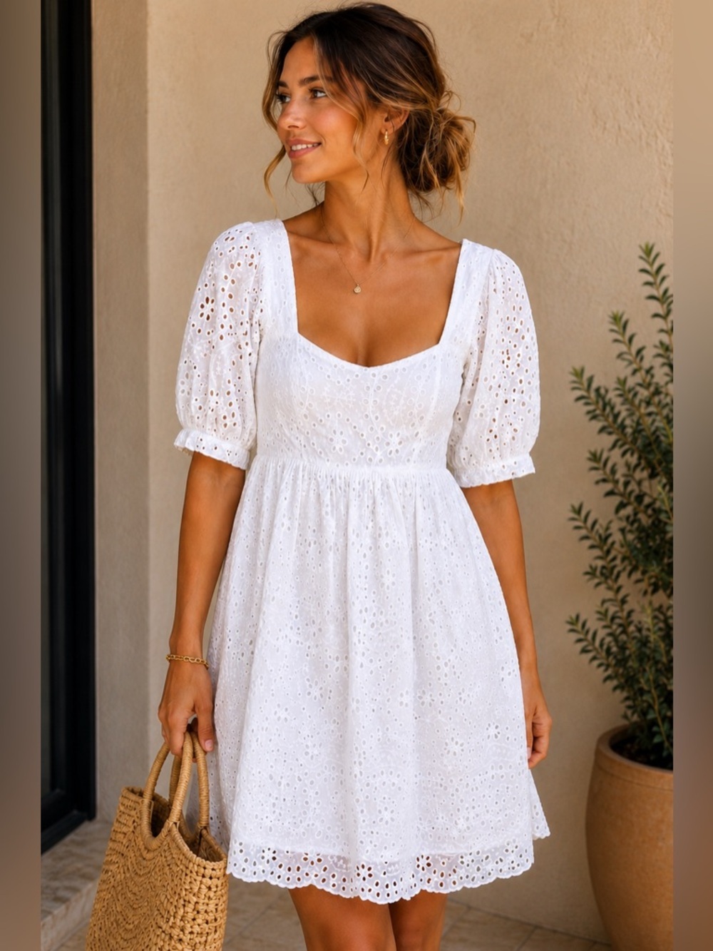 Chelsea & Violet White Eyelet Embroidered Cotton Mini Dress Cottagecore Small